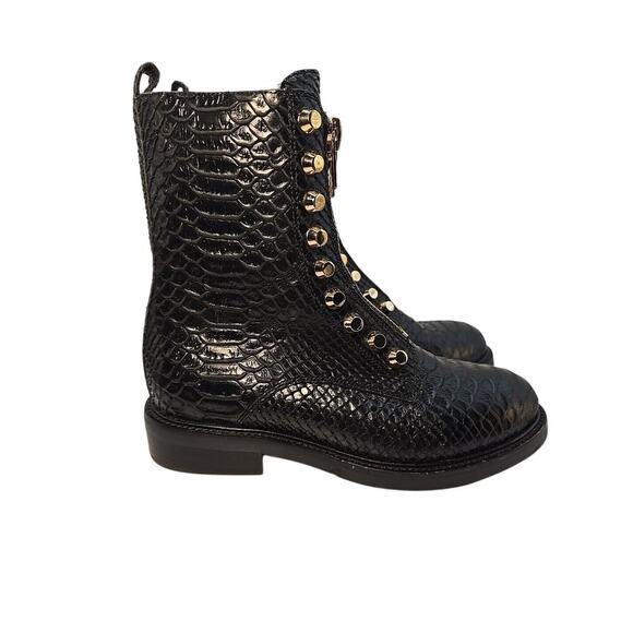 Jeffrey Campbell TONETTE Black Snake Embellished Block Chunky Heel Combat Boots - Picture 5 of 9